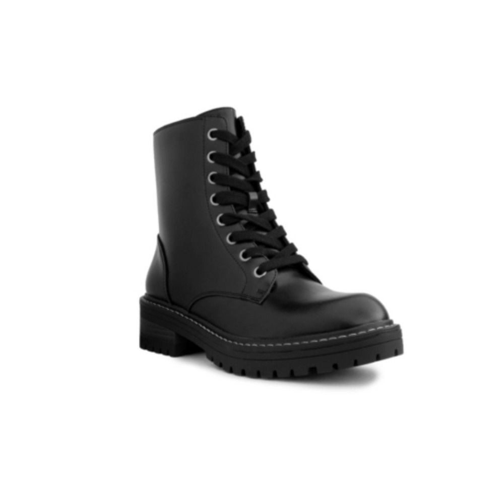 Sugar Kaedy Womens Black Combat Boots Lace Up Side Zip Lug Sole Size 7M